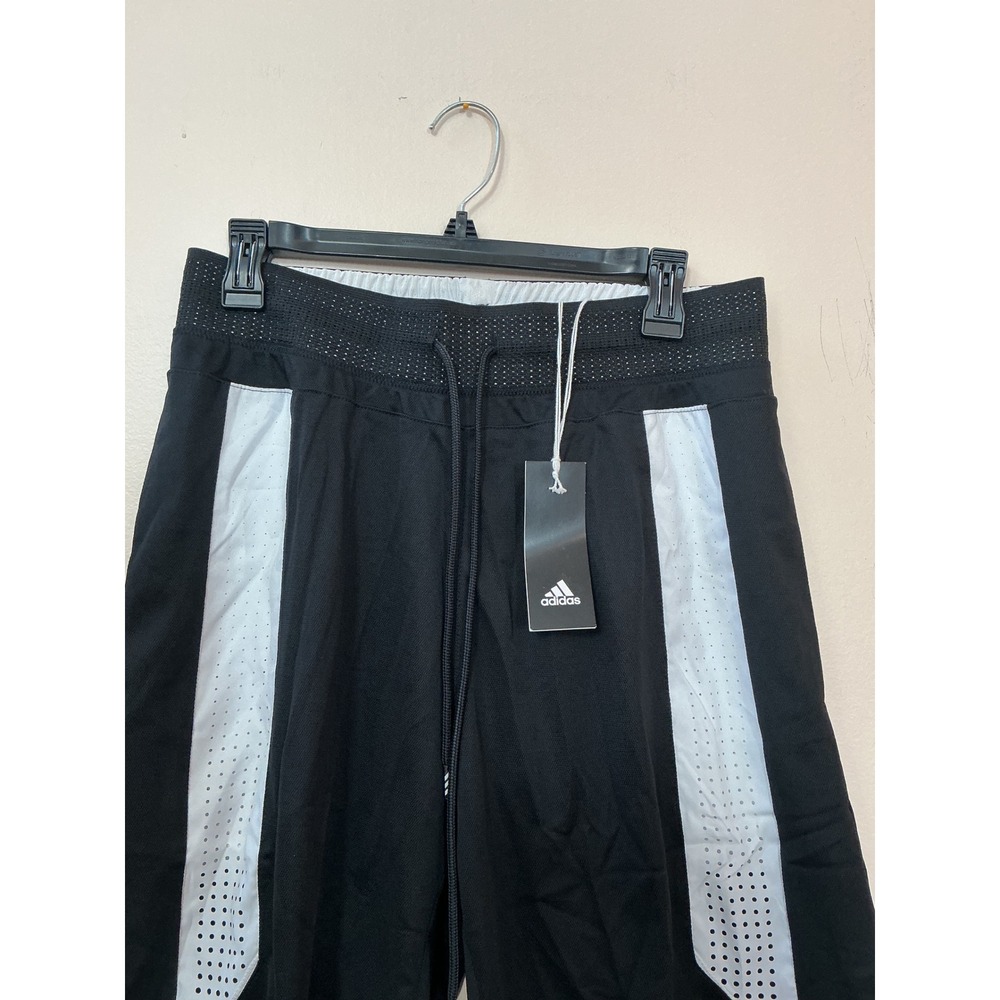 NWT Adidas Athletic Shorts Black White Men's Large Climacool Drawstring Pockets - Picture 2 of 5